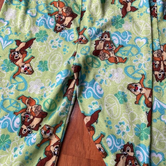 Disney Chipmunk Chip N Dale Green PJ Pants - XS 4/5, Peace Signs, Hearts, Comfy - Picture 4 of 7